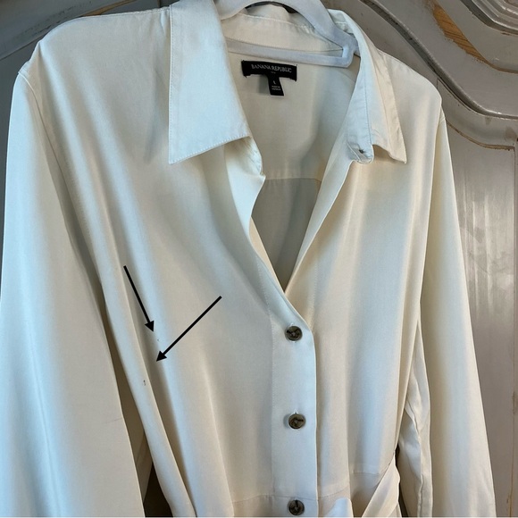 Banana Republic | Point Collar Shirt Dress Alabaster Cream Long Blouson Sleeves - Picture 9 of 10